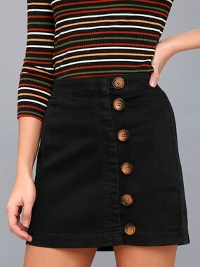 Free People High Waisted Button-Front A-Line Black Mini Skirt 4